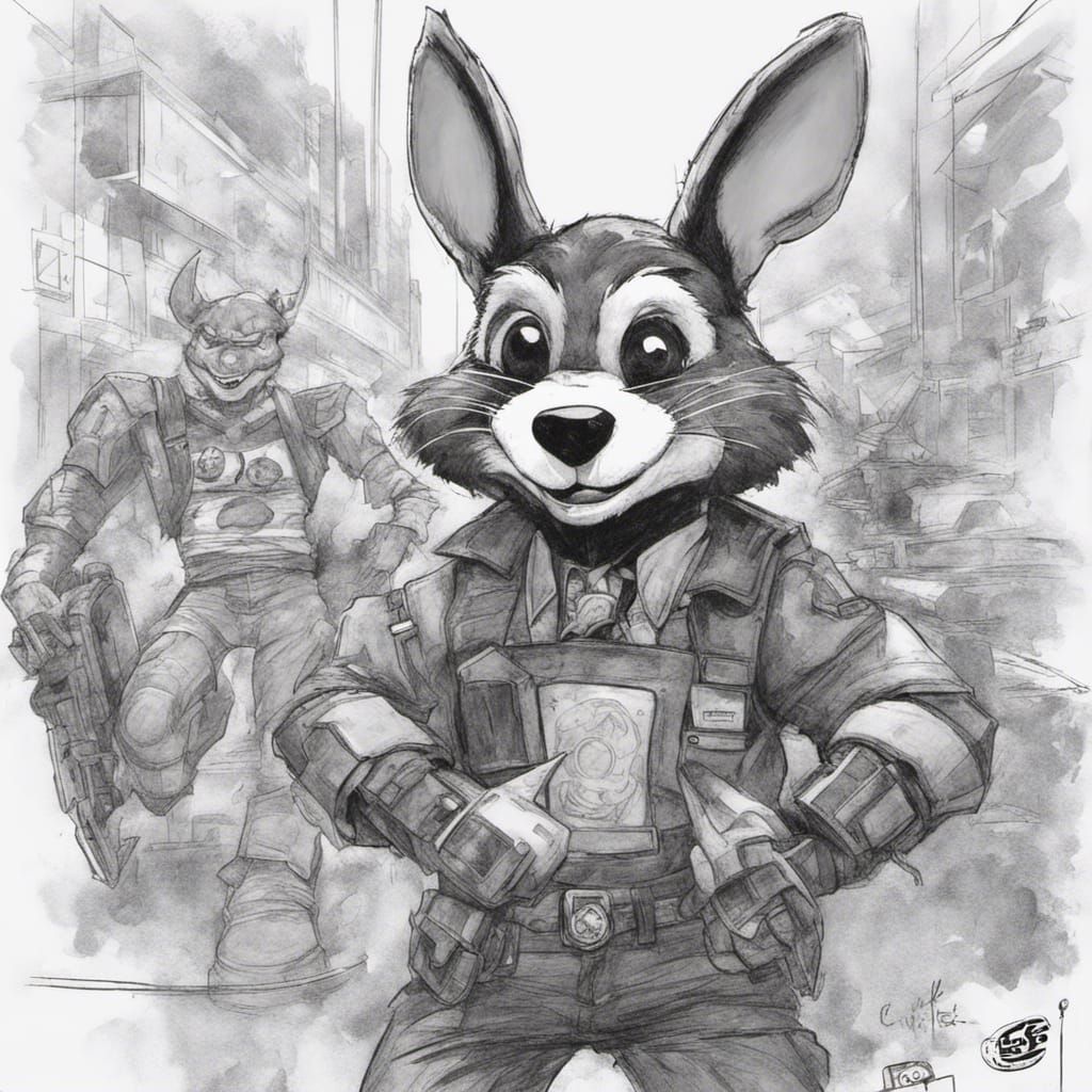 Dystopian Chuck E. Cheese Sketch in Comic Book Style