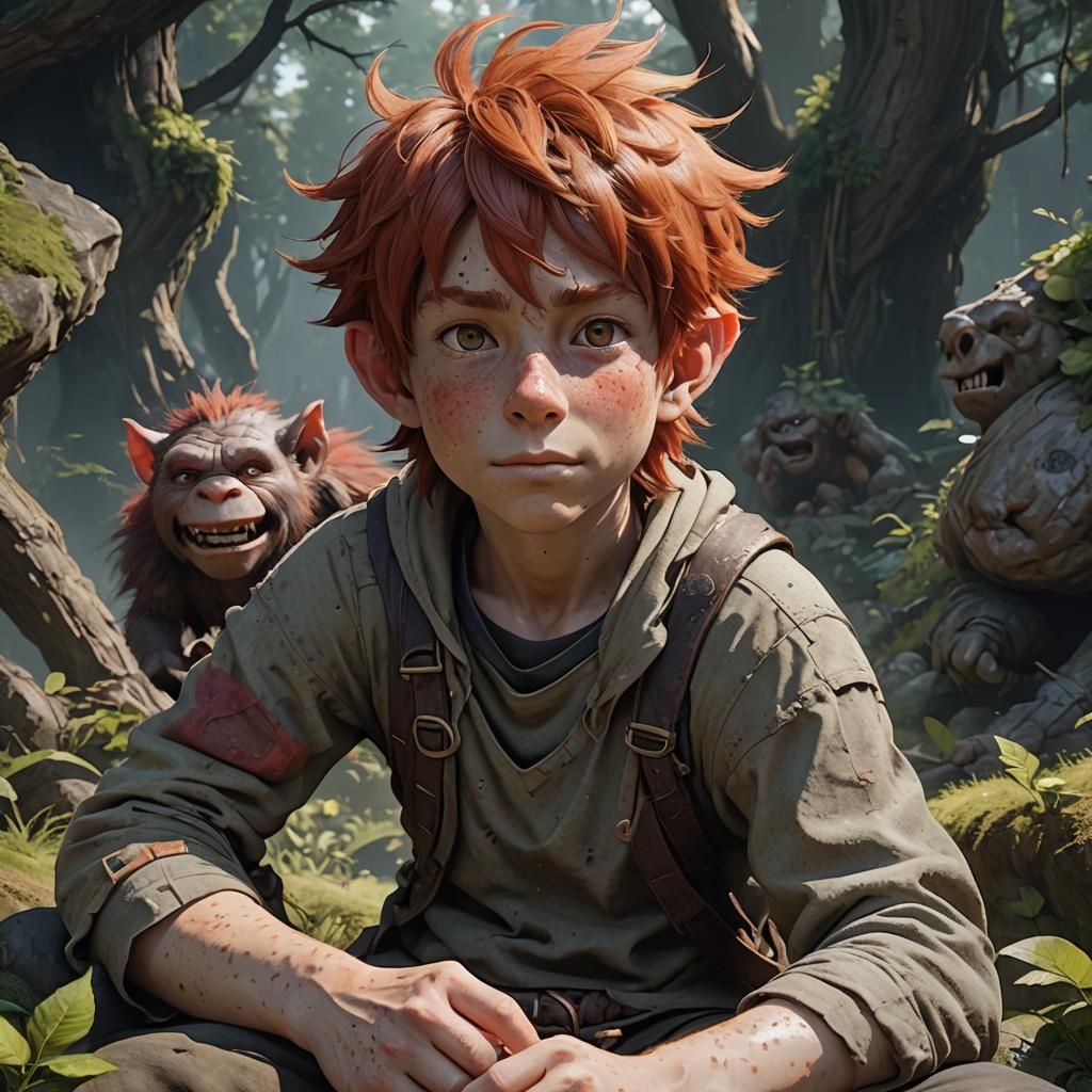 Boy and Troll: Detailed 3D Anime Art