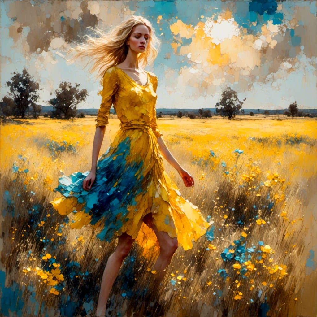 Blond Woman in Fauvist Flower Field Portrait