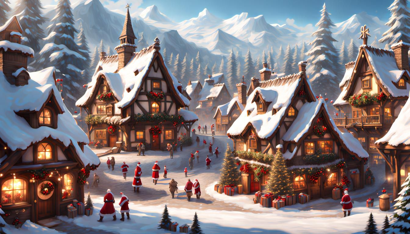 Joyous Santa's Village: Hyper-Detailed 8k Concept Art