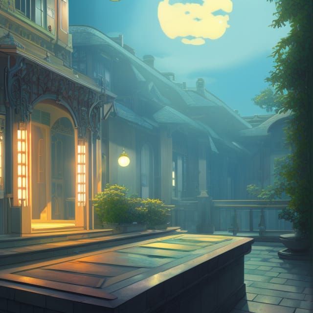 Victorian Art Nouveau Spa in Studio Ghibli Style