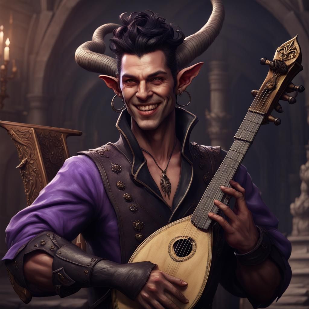 Tiefling Bard with Lyre: Fantasy Art