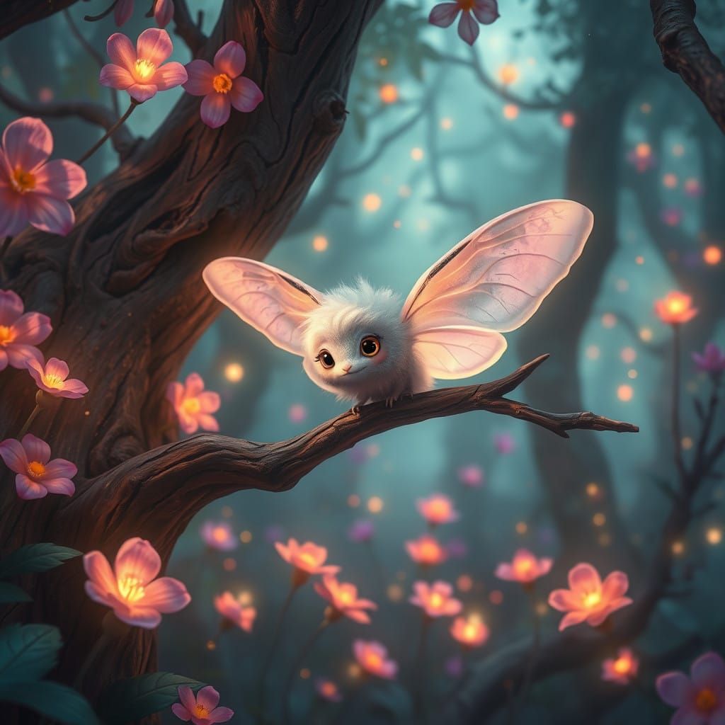 Whimsical Forest Creature with Glowing Wings and Enchanted S...