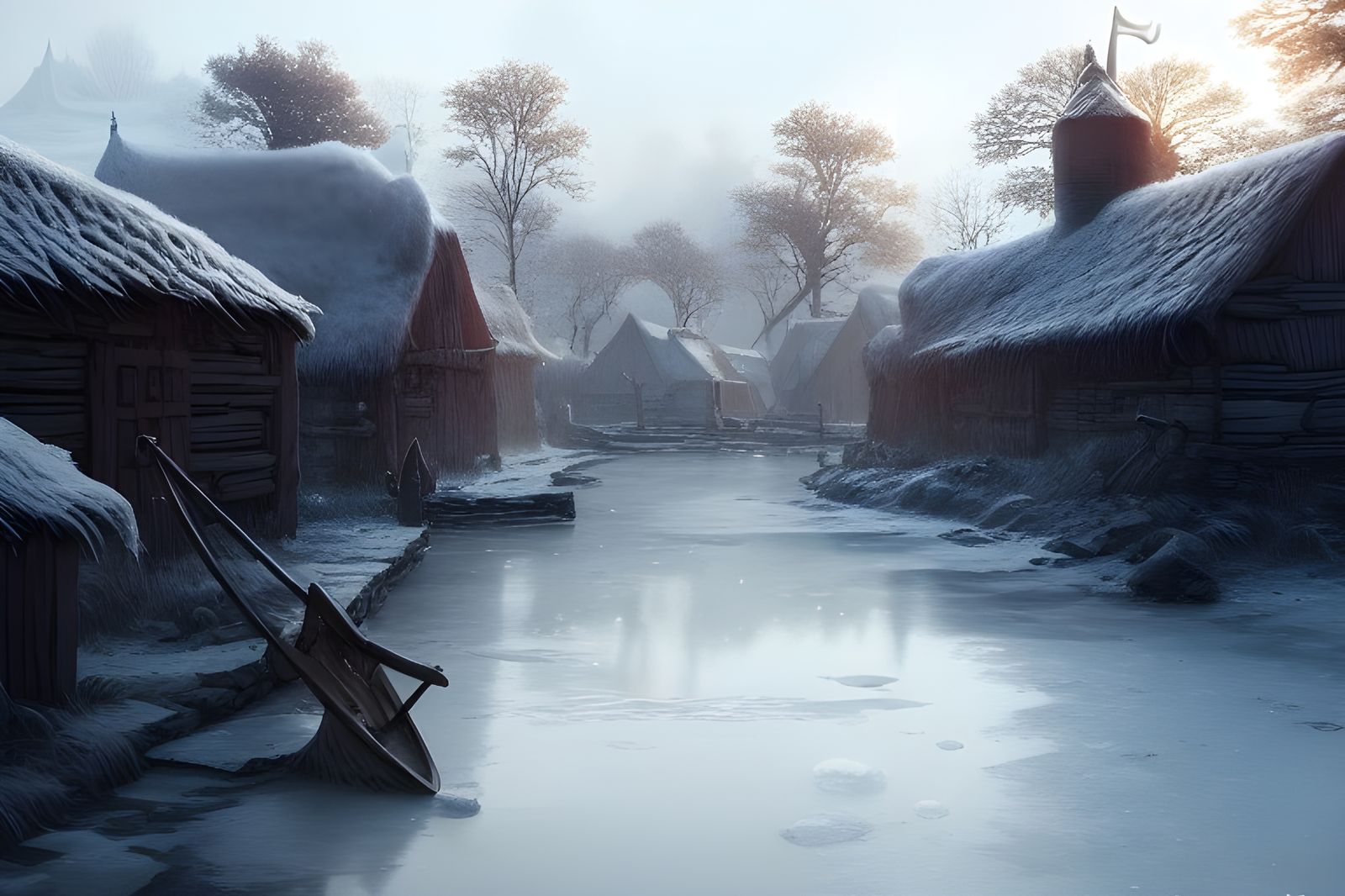 Viking Village in Frozen Seascape