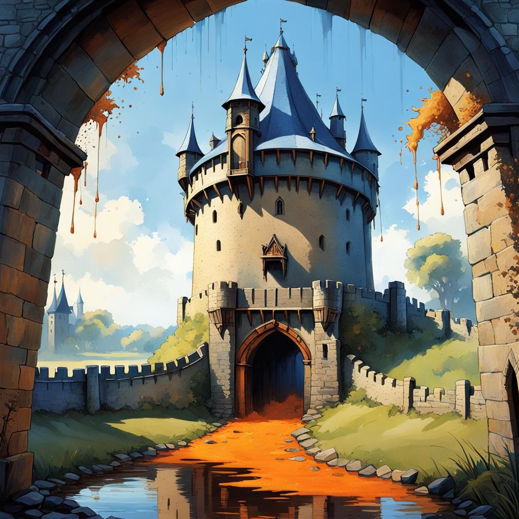 Medieval Watchtower with Knights, Painterly Style