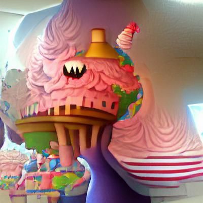 Giant Cupcake in a Candy Land Dreamscape