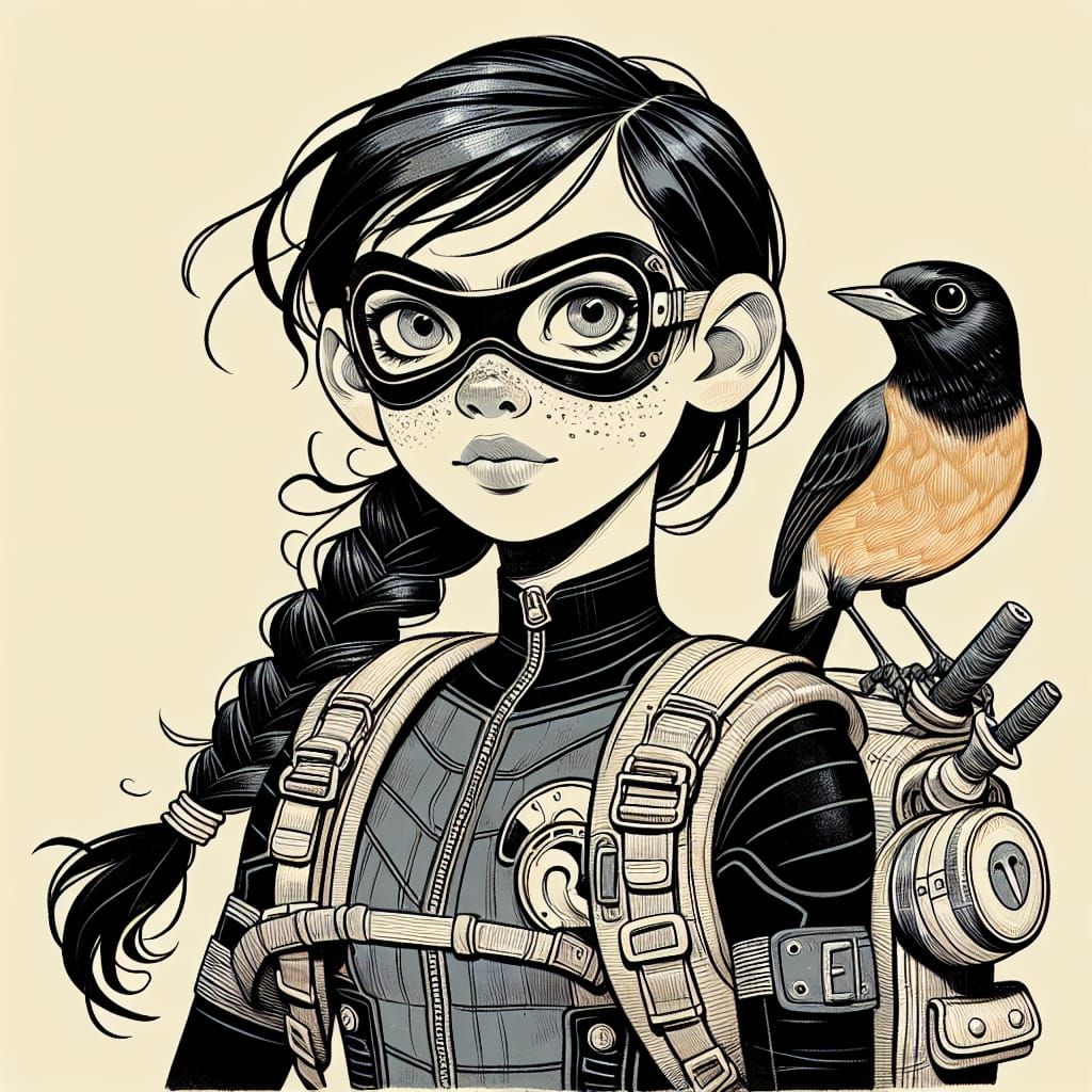 Teenage Superheroine with Braided Hair in Comic Book Style