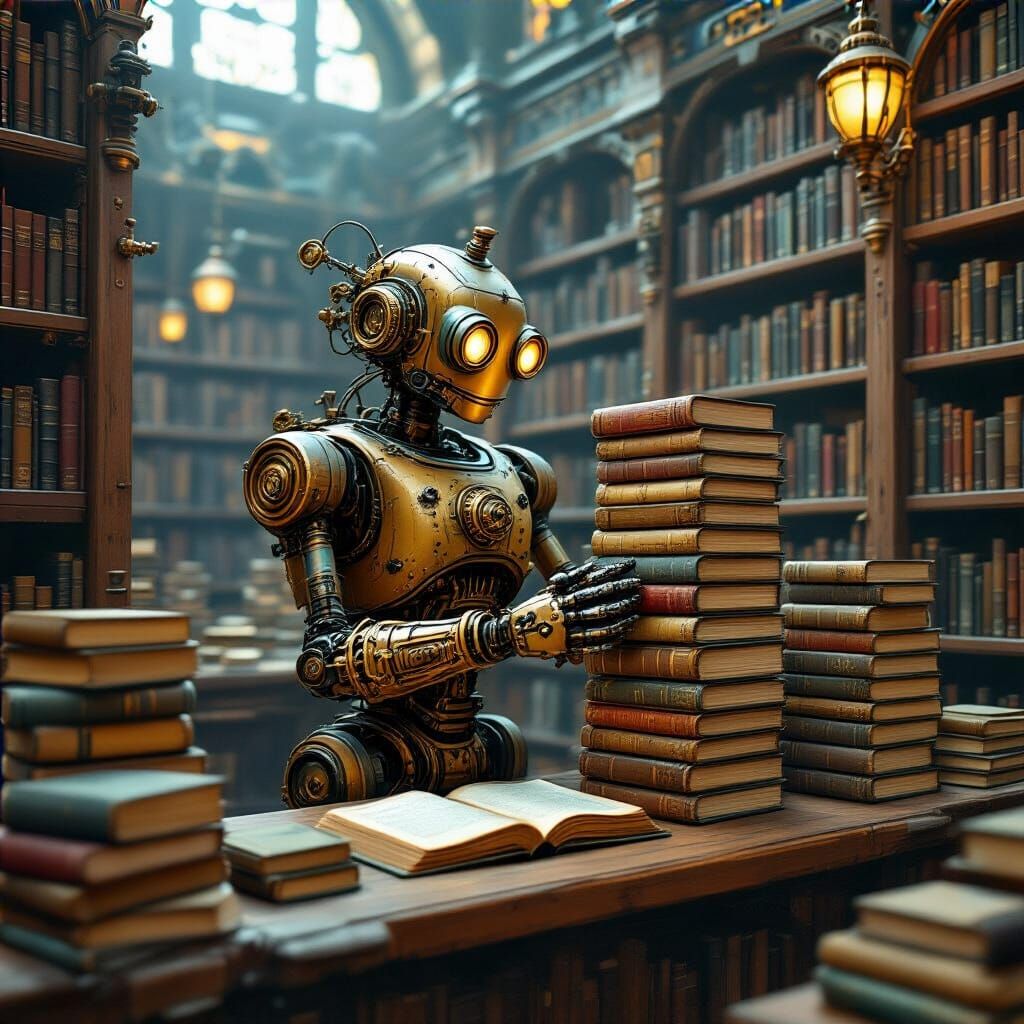 Steampunk Library: Robot Librarian at Work