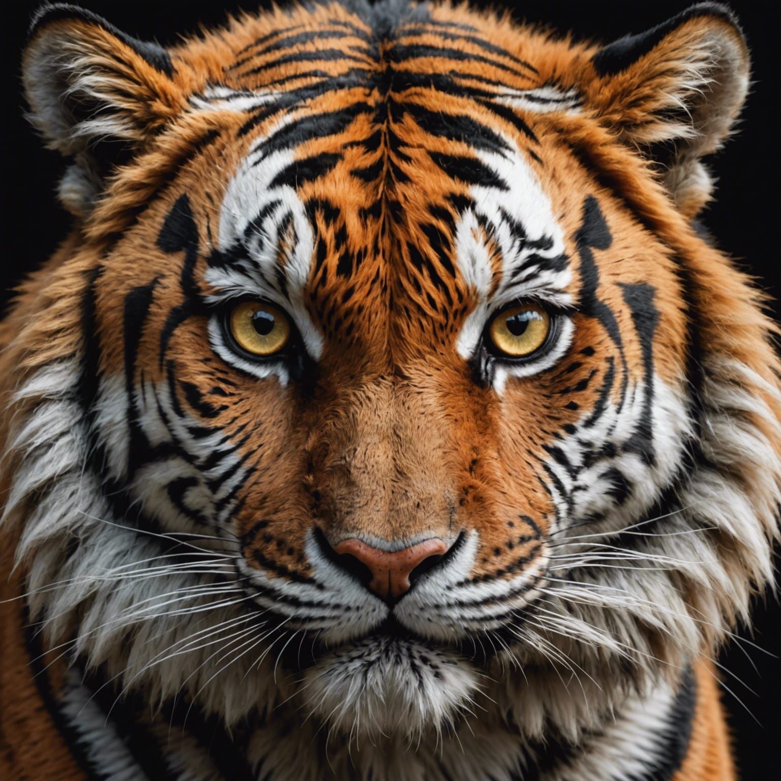 Fluffy Tiger Close-Up Portrait in Detailed Matte Style