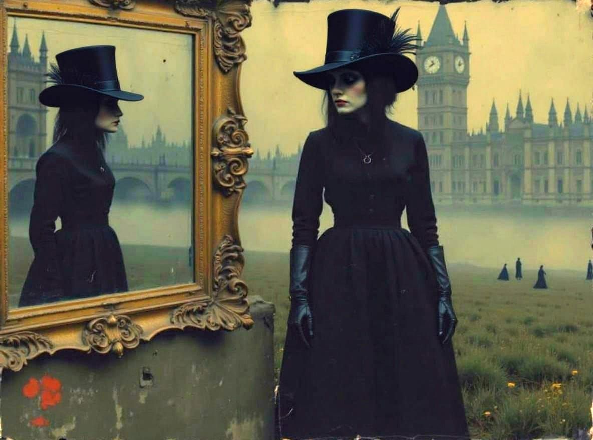 Goth Girl Portrait in Gilded Mirror Frame