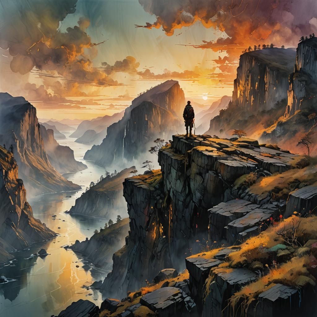 Fjord Sunset in Expressionist Fantasy Art Style