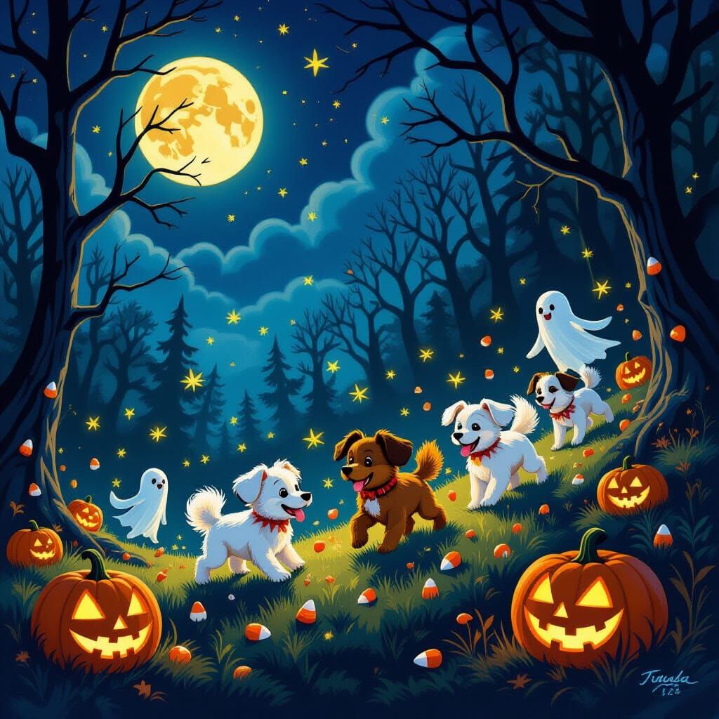 Halloween Family Gathering in Surreal Dark Fantasy Style