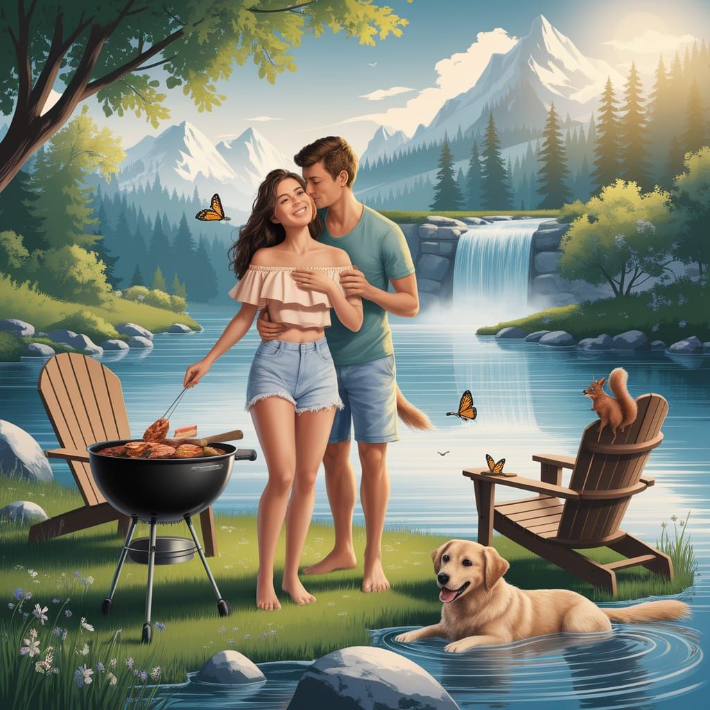 Couple's Lakeside Camp Morning in Golden Light