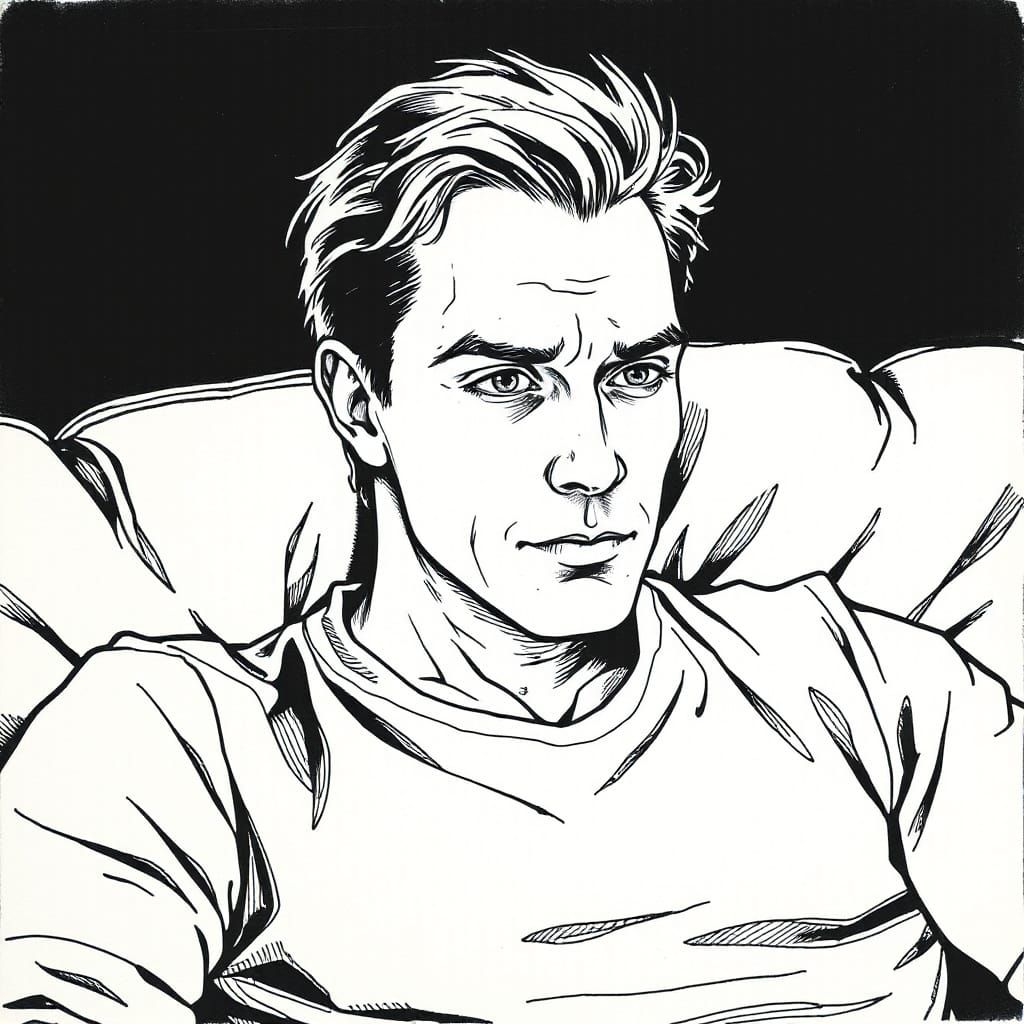 Ink Portrait of Peter Parker in Thoughtful Repose