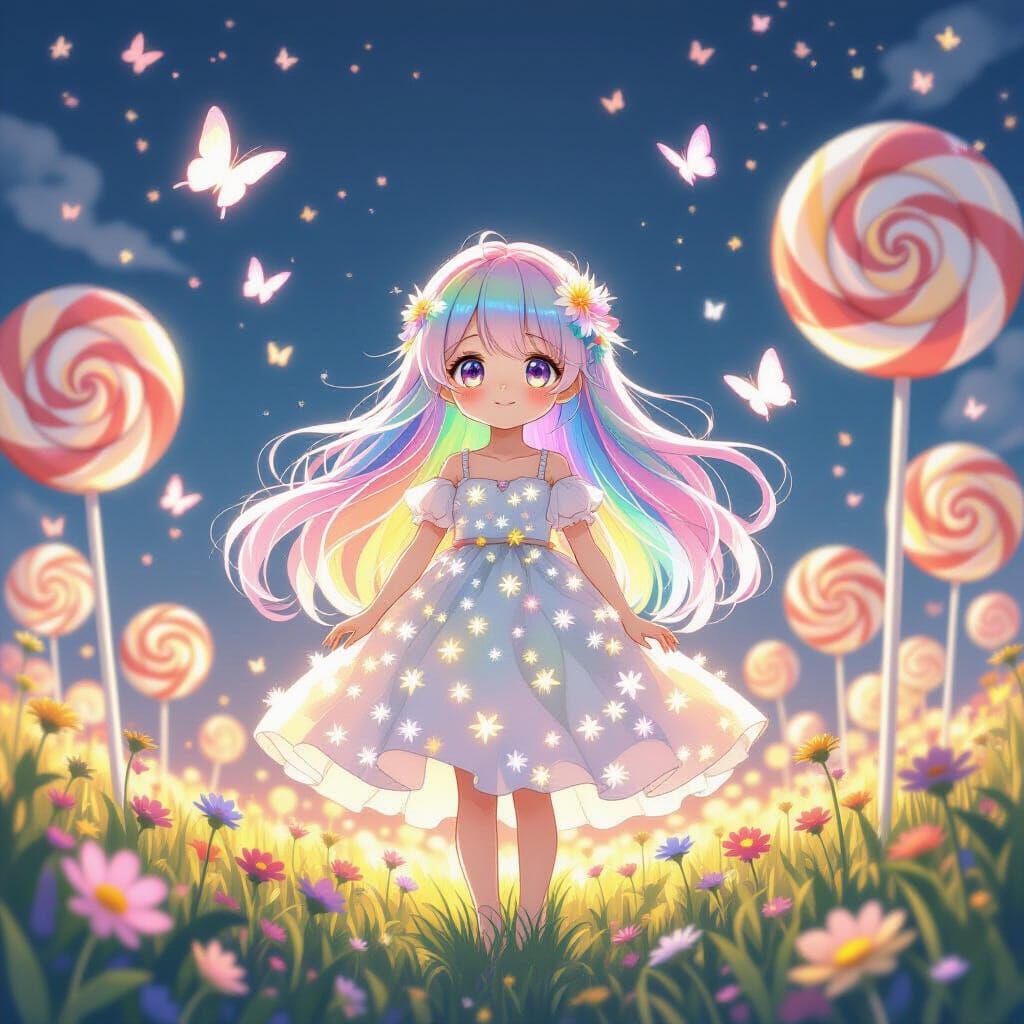 Anime Child in Lollipop Field, Ghibli-esque