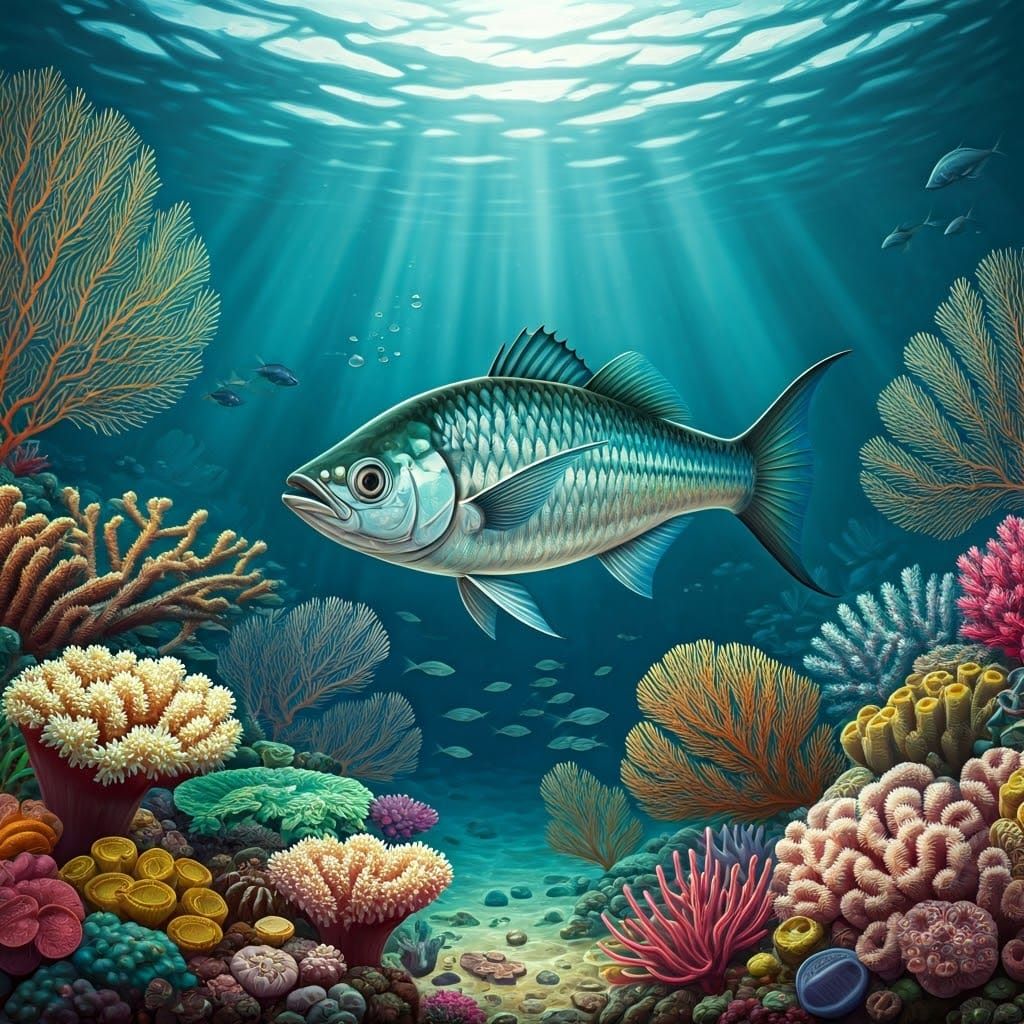 Vibrant Swordtail Fish in Lush Underwater Forest