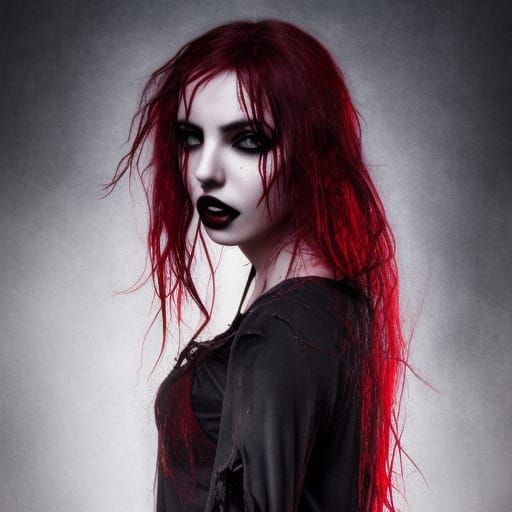 Bloody Vampire Girl with Red Hair in Gothic Horror Style