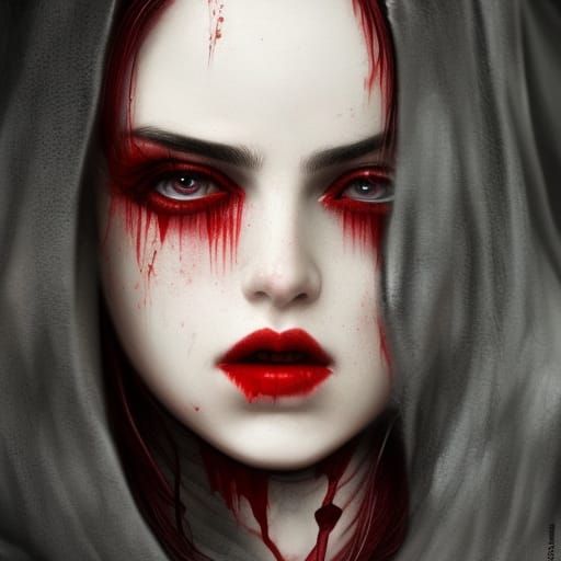 Bloody Gothic Vampire in Dungeon, Detailed Matte Painting