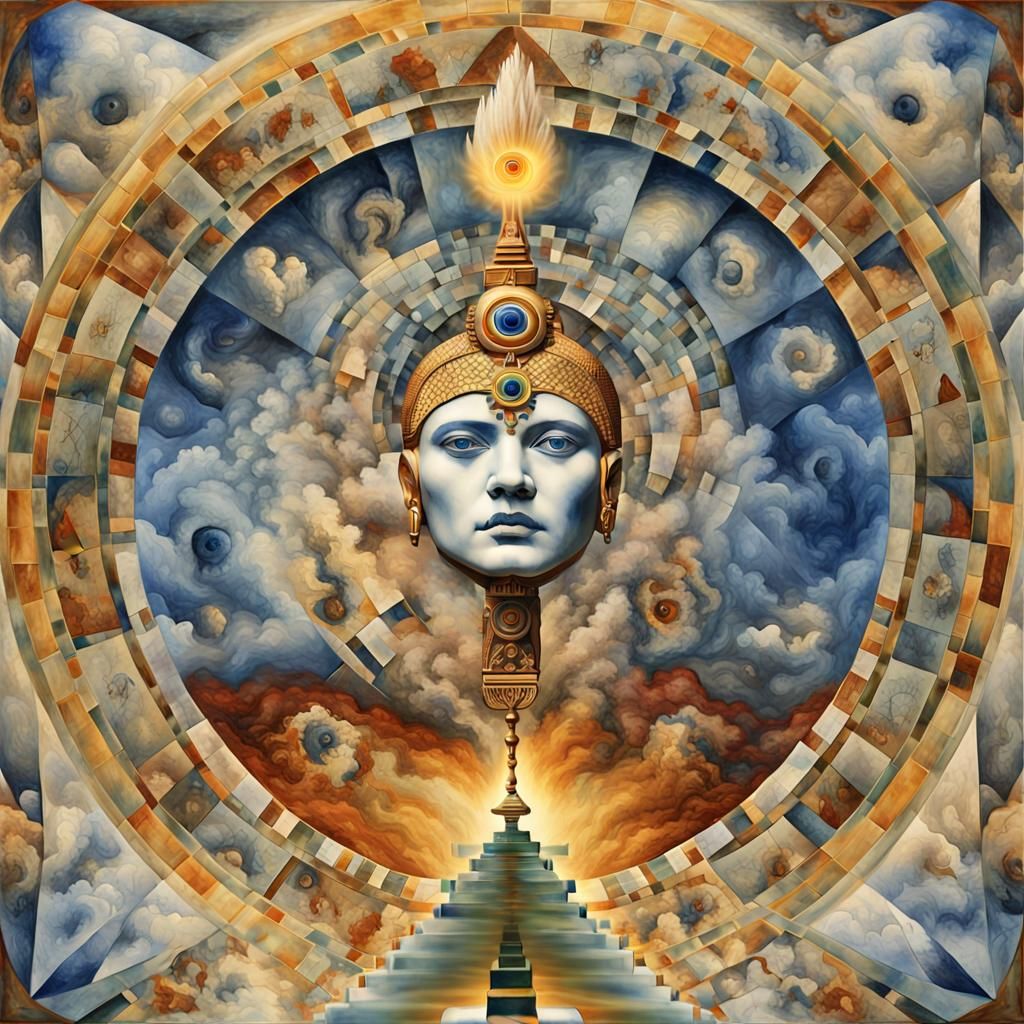 white cristal lakota native with firey head and third eye da...