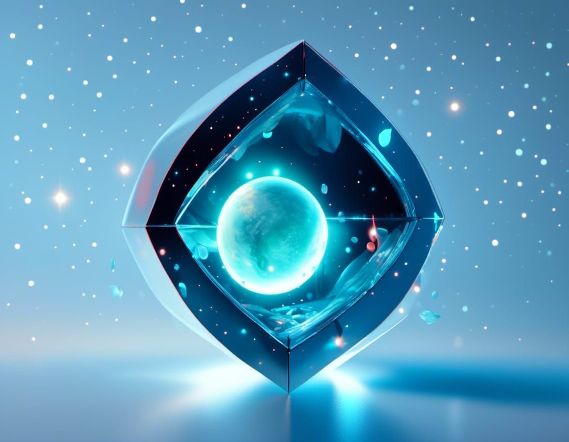 Red Sun in Crystal Box with Neon Glow