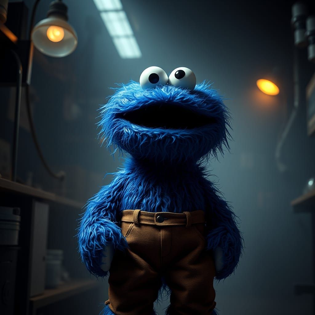 A hyper-realistic Elmo, Cookie Monster from Sesame Street