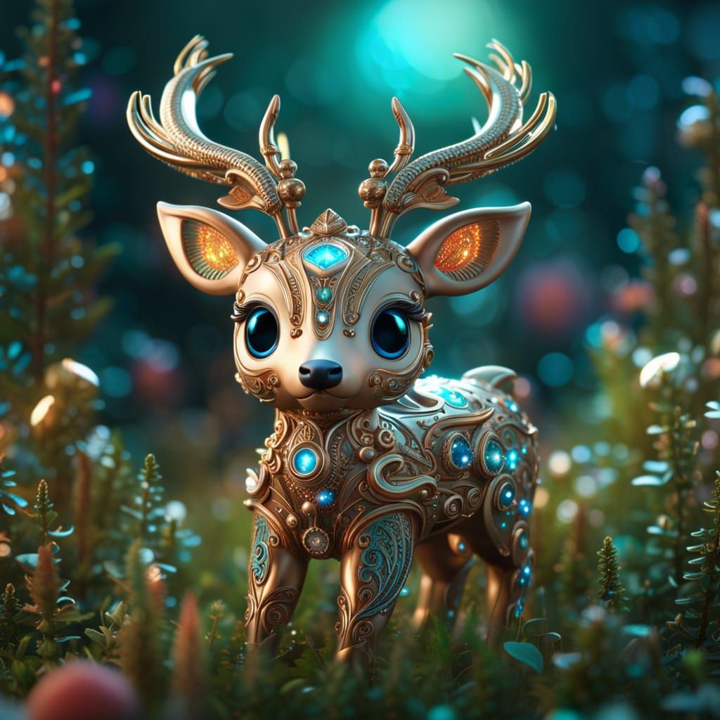 Circuitry Deer with Sparkling Eyes in Fantasy Style