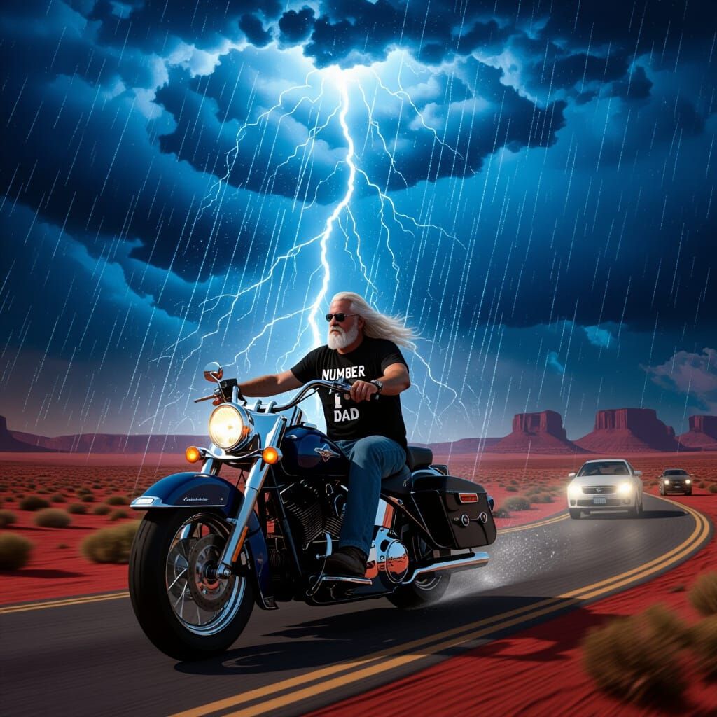 Biker Rides Cydonia in Holographic Astral Storm