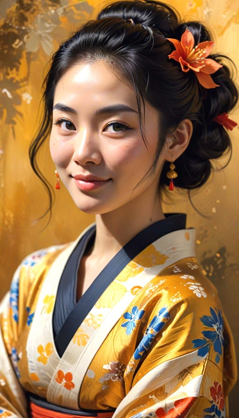 Yae Miko with Kimono in Gouache Style