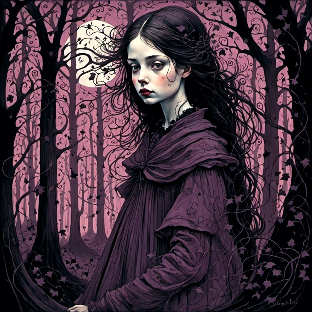 Gothic Girl in Dark Forest Portrait