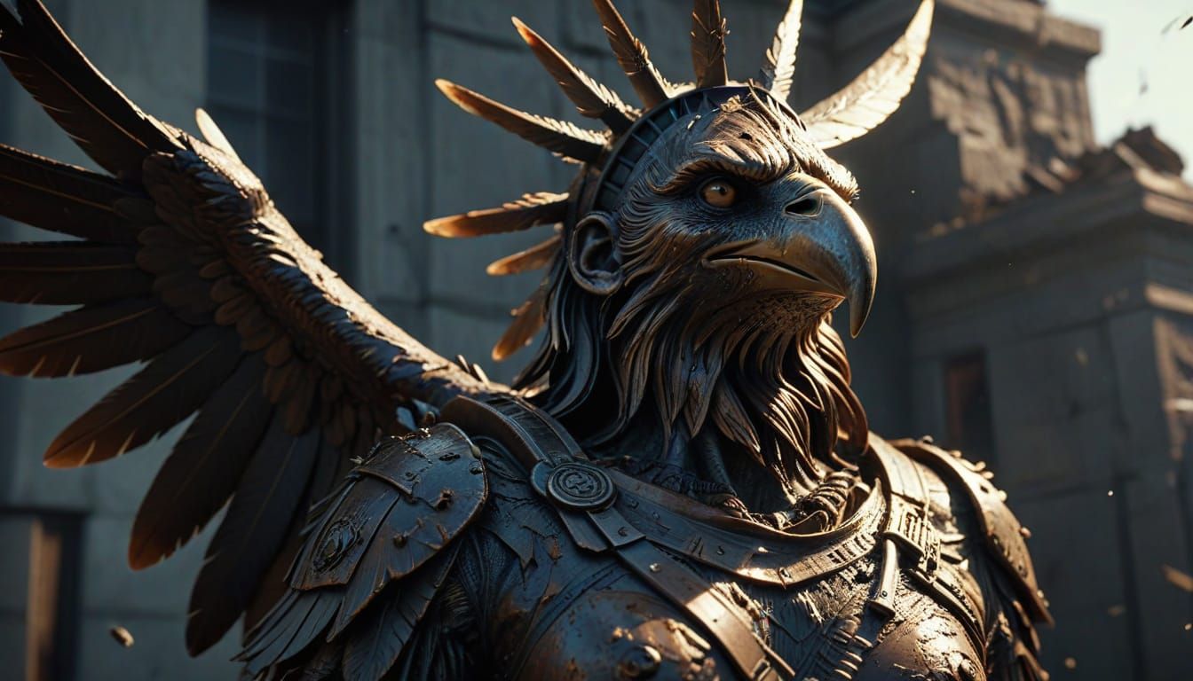 Grimdark Statue of Liberty in Ruins, Vultures Circling