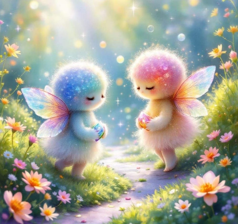 Whimsical Watercolour Fantasy Beings with Sparkling Crystals