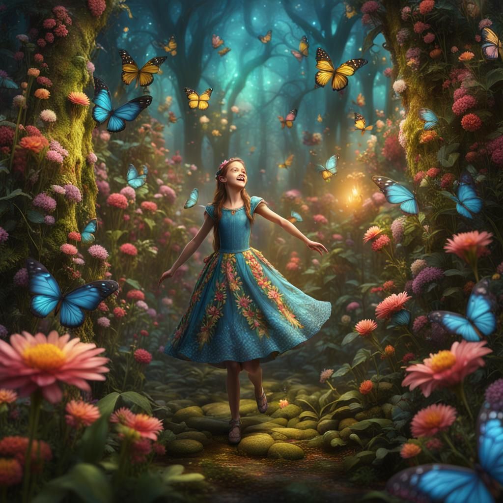 Enchanted Forest: Graceful Girl Dancing Among Flowers