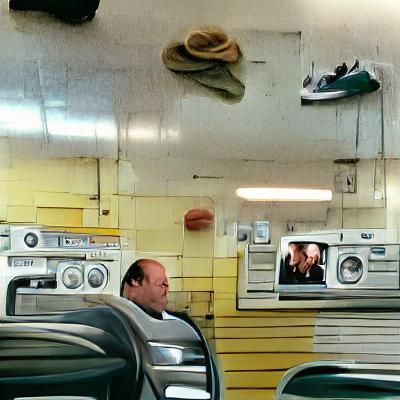 Man in Bathrobe at Laundromat