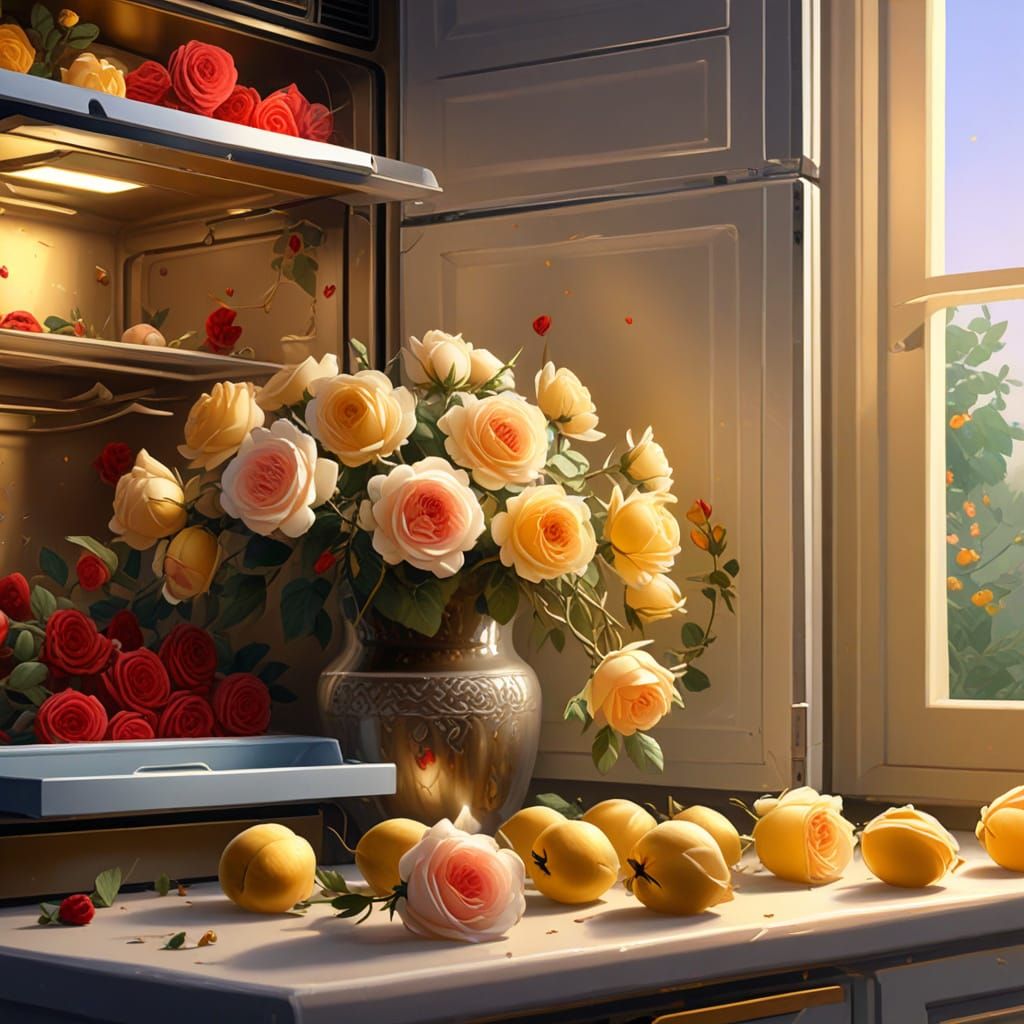 Hidden Roses Grow in Refrigerator: Impressionist Oil Paintin...