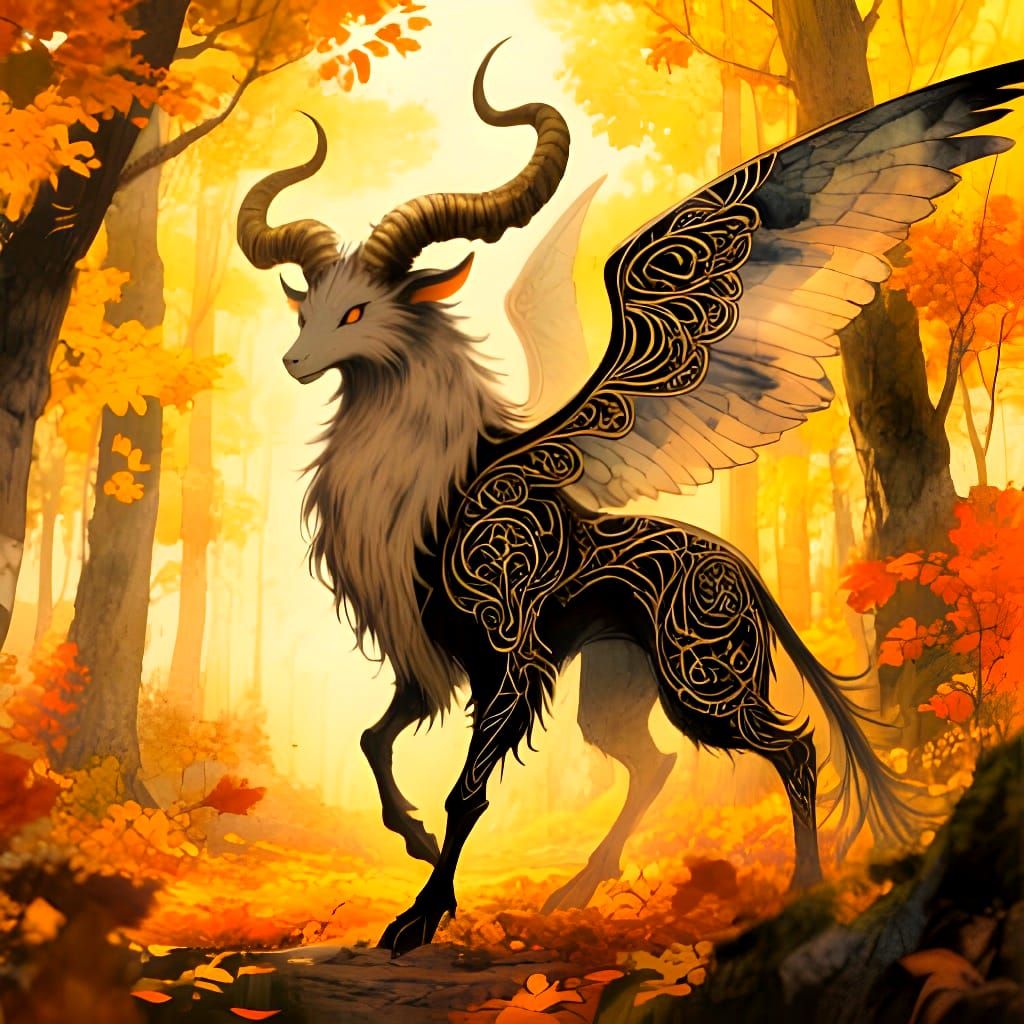 Celestial Forest Creature in Watercolor Manga Style