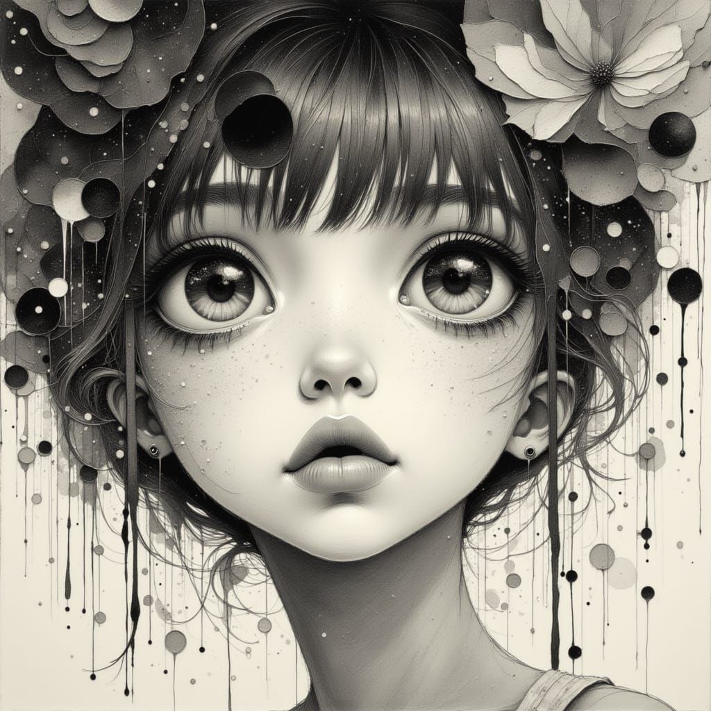 Anime Girl Portrait with Magical Energy in Pencil Detail