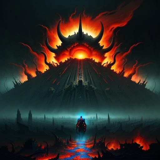 Demonic Super Mario in Hellish Landscape