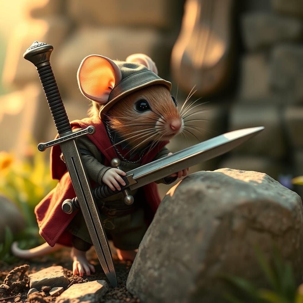Mouse King Arthur: Sword in Stone Storybook Scene