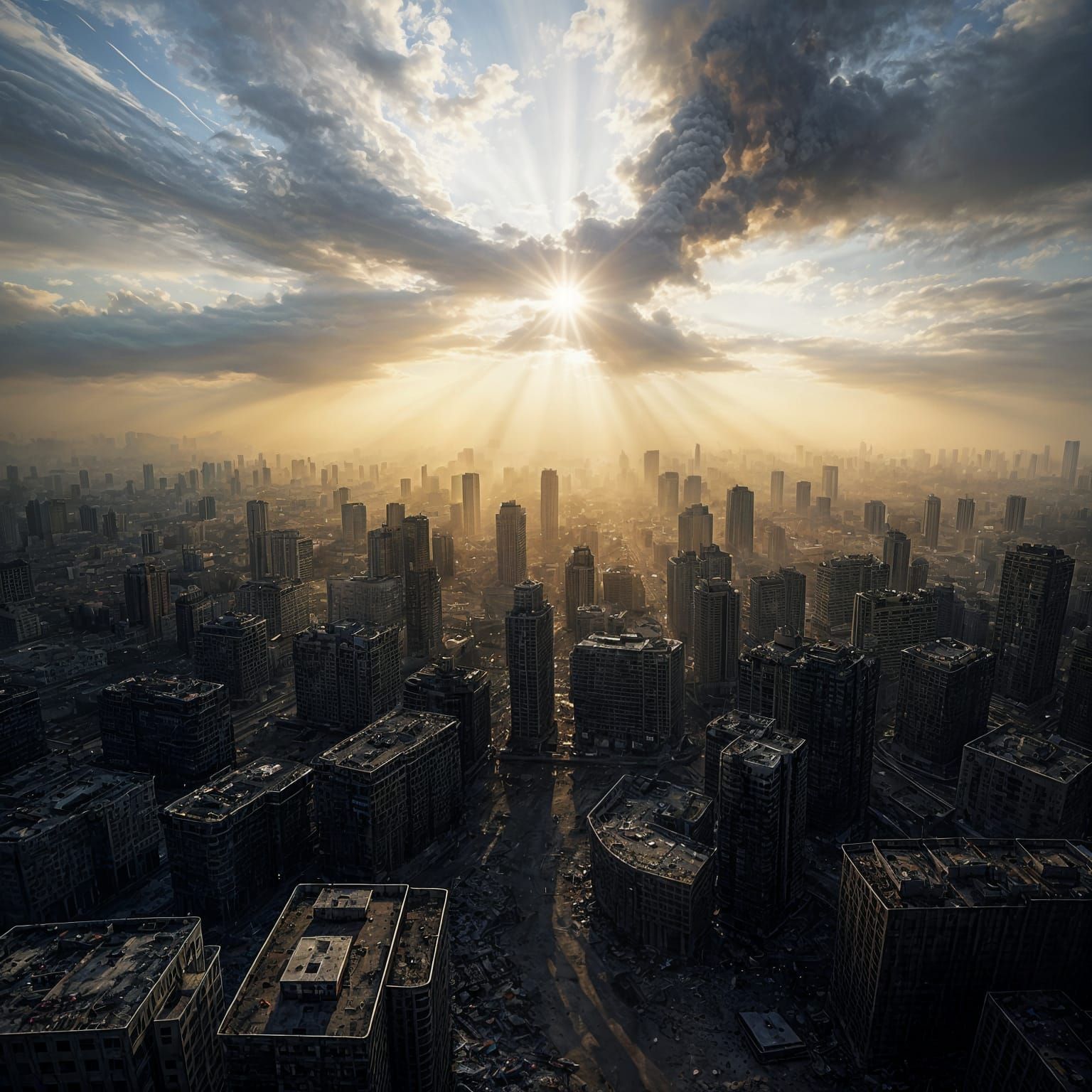 Devastated Cityscape Aftermath: Drone View