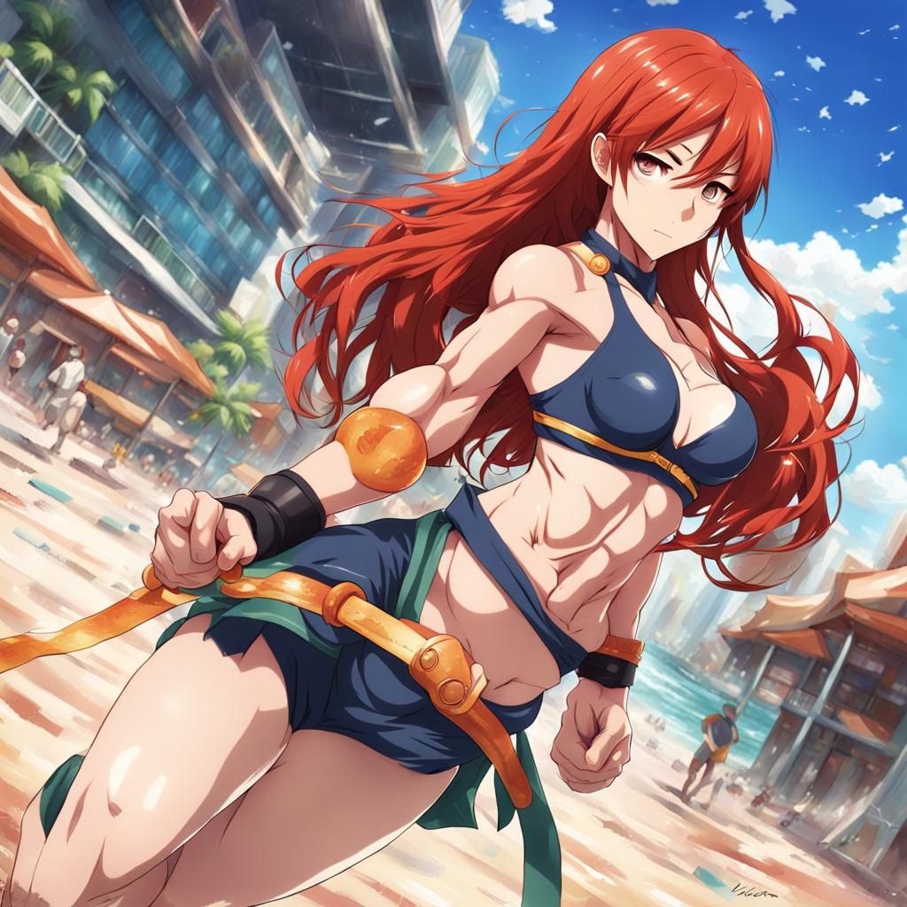 Redhead Anime Woman in Bikini