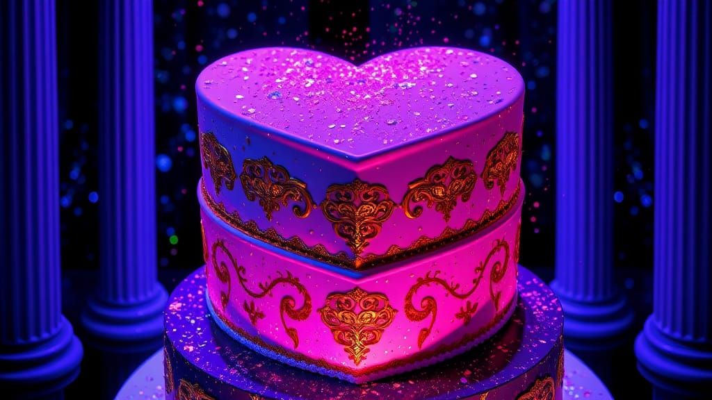 Surreal 3D Splatter Ink Cake with Gold Filigree