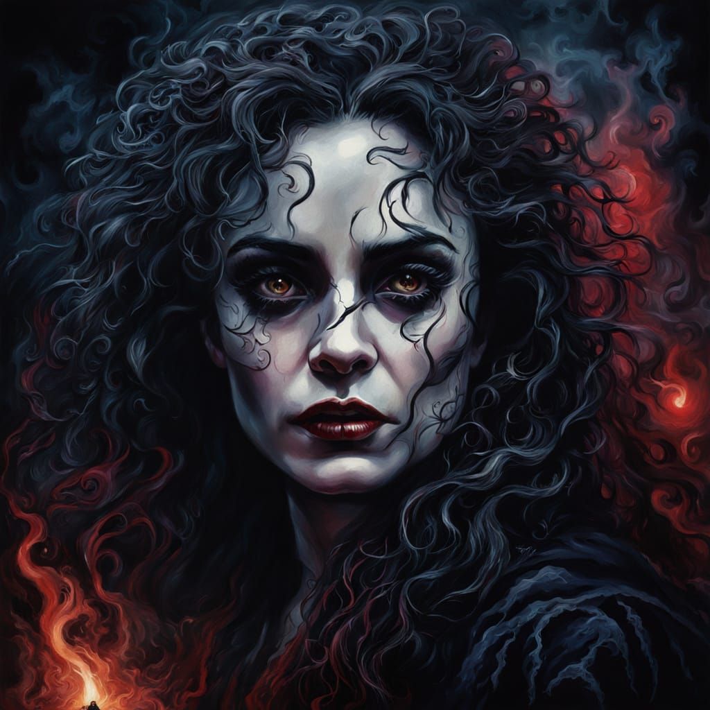 Bellatrix Lestrange Portrait in Gothic Oil Painting Style