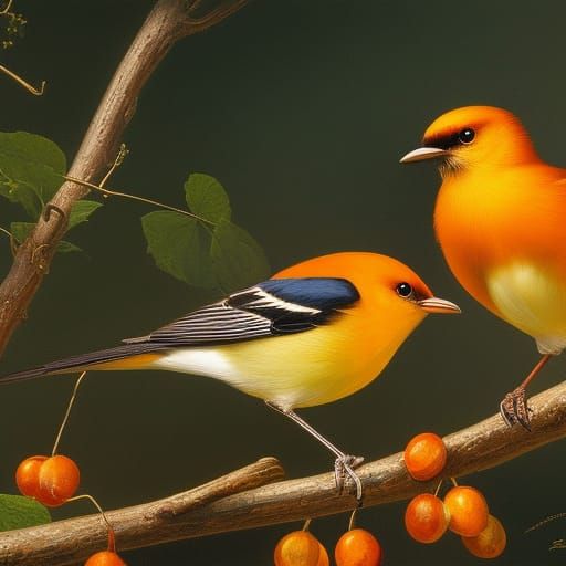 Orioles Singing Portrait in Vibrant Digital Art Style