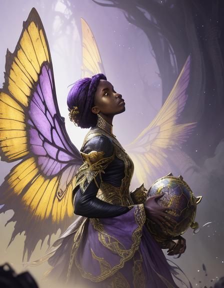 African American Woman with Fairy Wings in Dark Fantasy