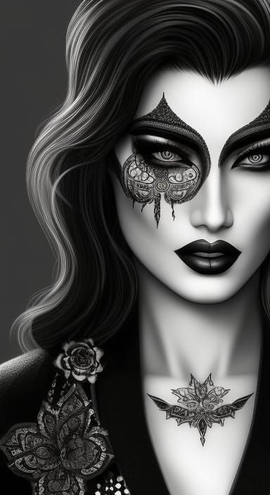 Tattooed Beauty in a Cyberpunk Cityscape