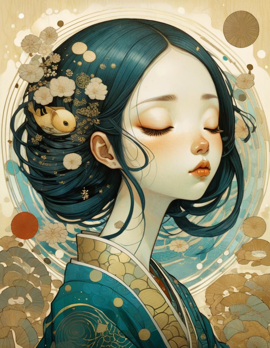 Dreamy Sleeping Girl in Manga Pop Art Style