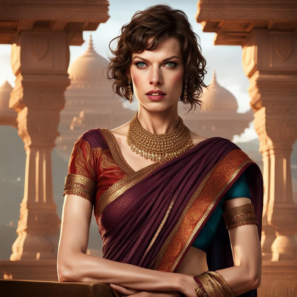 Milla Jovovich in South Indian style saree.