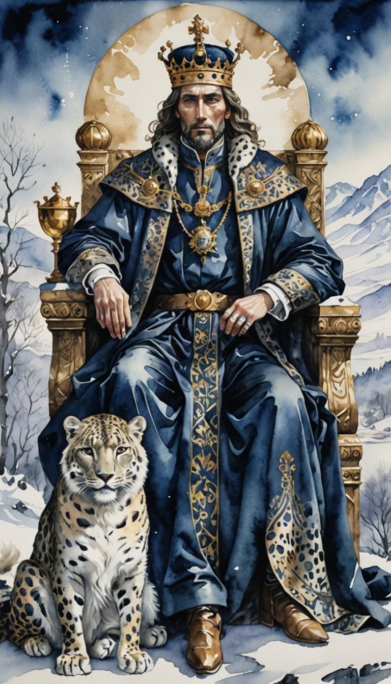Watercolor King of Cups in Winter
