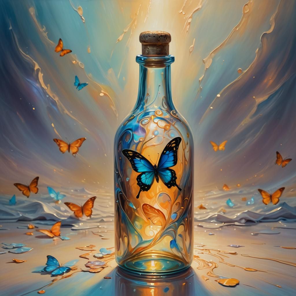 Surreal Glowing Bottle in Endless Void