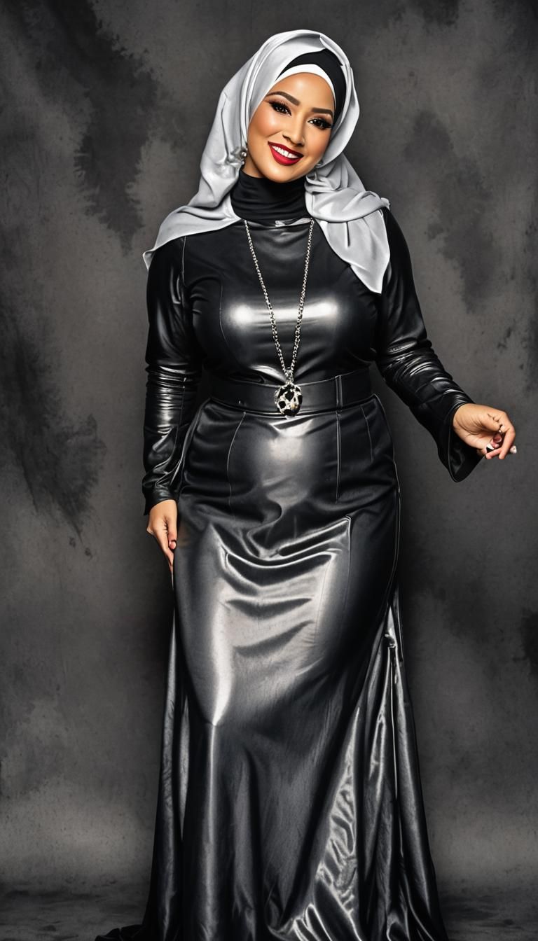 Psychedelic Portrait of Woman in Black Leather Dress